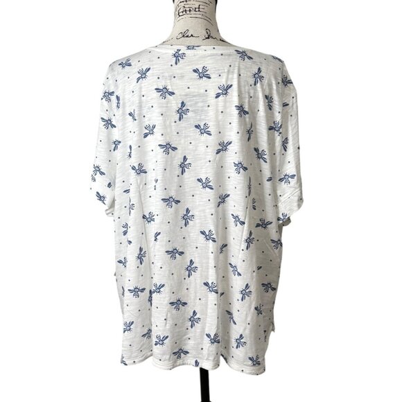 Coldwater Creek Bee Print Top Short Sleeve River Blue White Womens Size 3X NEW - Picture 3 of 9